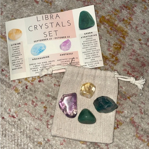 Libra Crystals Set Citrine Aquamarine Amethyst Green Aventurine Astrology Signs - Picture 1 of 3
